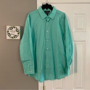 Apt 9 Premier Flex Slim Fit Mint Green Mens Button Down Dress Shirt 17 1/2 34/35